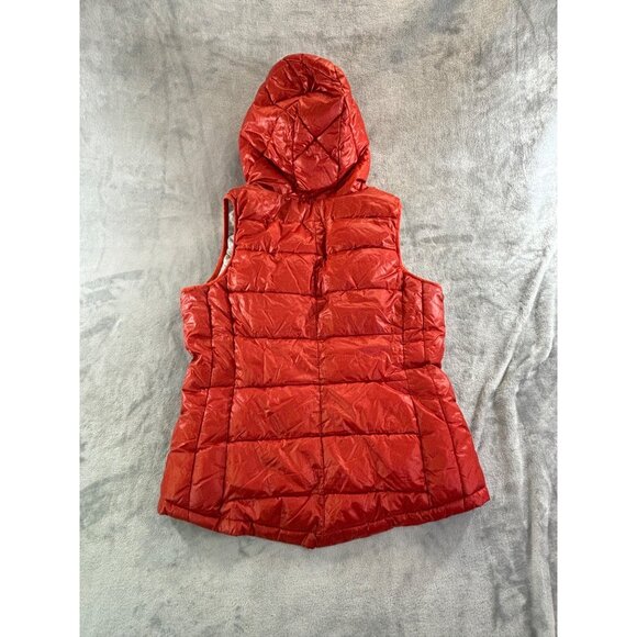 Tangerine Vest women's small orange puffer lined w/ hoodie and pockets full Zip - Picture 2 of 7